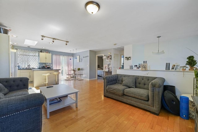 1249-1251 Rockdale Ave, New Bedford, MA 02740 - living room featuring light wood-style floors and a skylight