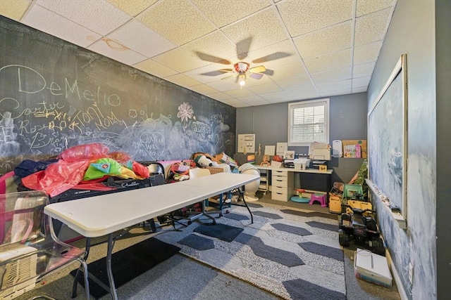 1249-1251 Rockdale Ave, New Bedford, MA 02740 - game room with a drop ceiling, ceiling fan, and carpet floors
