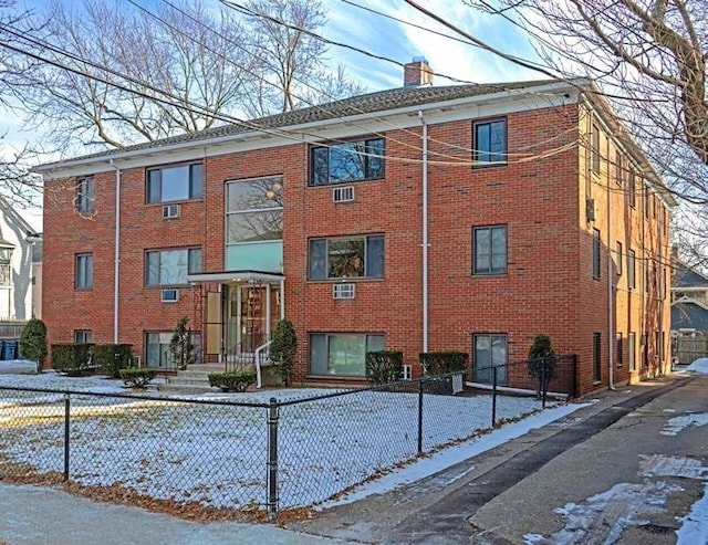 view of snow covered building