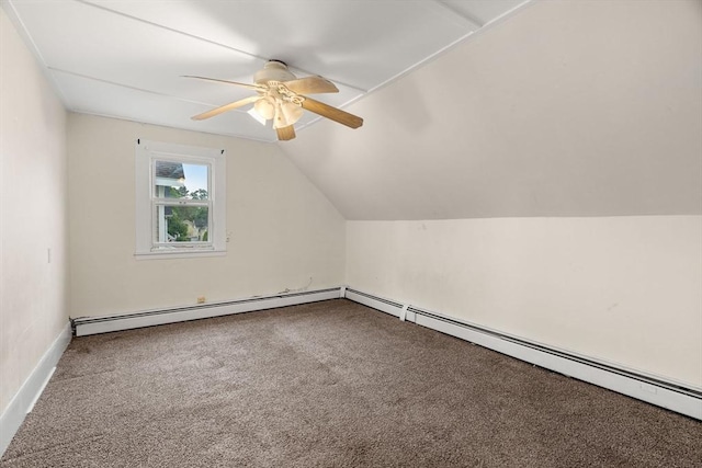 19-21 Pleasant St, North Andover, MA 01845 - additional living space with carpet, ceiling fan, lofted ceiling, and a baseboard radiator