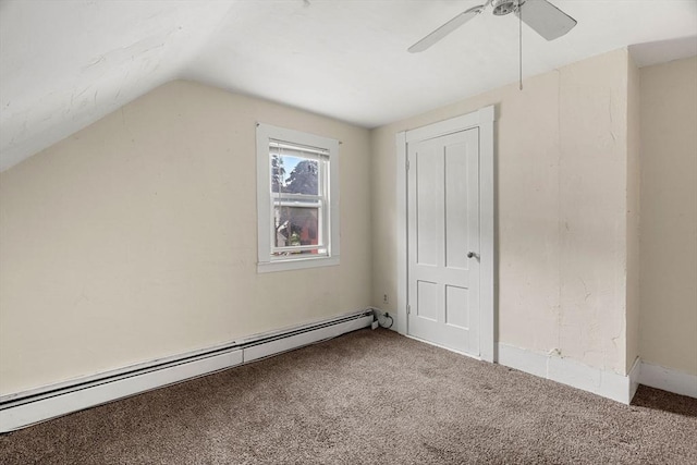19-21 Pleasant St, North Andover, MA 01845 - additional living space with baseboard heating, carpet floors, lofted ceiling, and ceiling fan