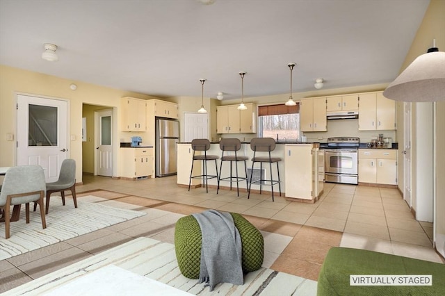 living area featuring light tile patterned floors