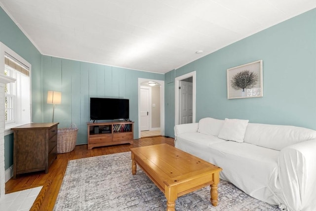 living room with light wood-type flooring