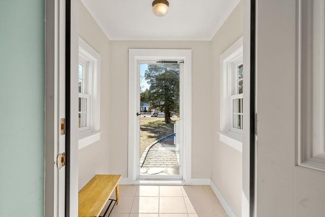 entryway with light tile patterned flooring