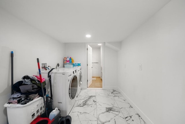 101 Old Westport Rd, Dartmouth, MA 02747 - laundry area with independent washer and dryer, light marble finish flooring, and recessed lighting