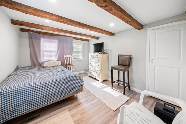 101 Old Westport Rd, Dartmouth, MA 02747 - bedroom with recessed lighting, light wood-style floors, and beamed ceiling