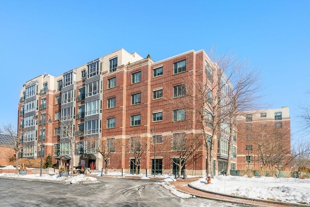 view of snow covered building