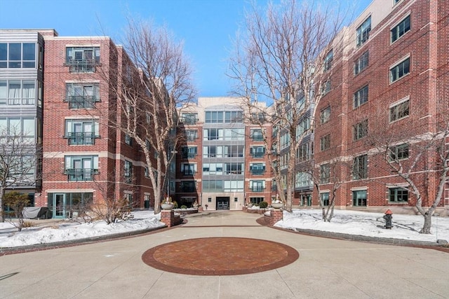 view of snow covered property