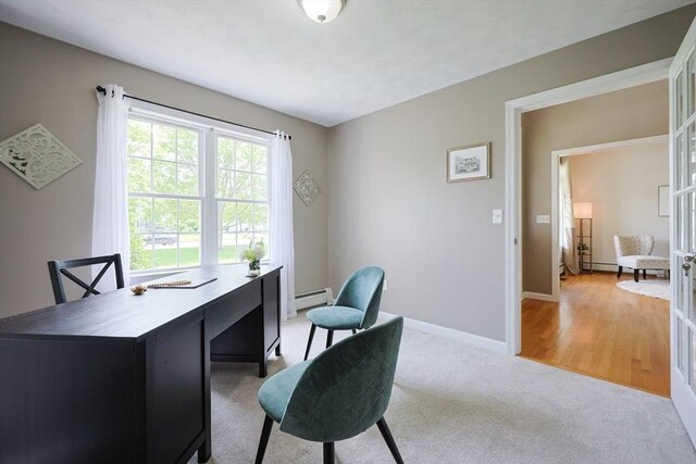32 Lowe Meadow Ln, North Attleboro, MA 02760 - office space with baseboard heating, light carpet, and baseboards
