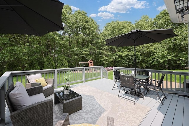32 Lowe Meadow Ln, North Attleboro, MA 02760 - wooden terrace with outdoor dining area, an outdoor living space, and view of scattered trees