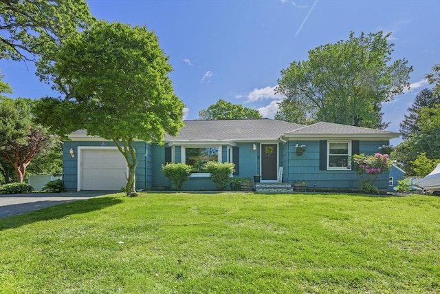 167 Montaup Ave, Dracut, MA 01826 - ranch-style home with a garage, a front yard, asphalt driveway, and entry steps