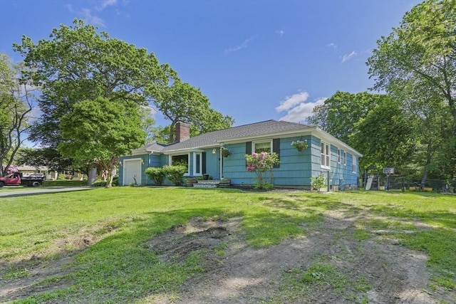 167 Montaup Ave, Dracut, MA 01826 - ranch-style house featuring a garage, a chimney, and a front yard