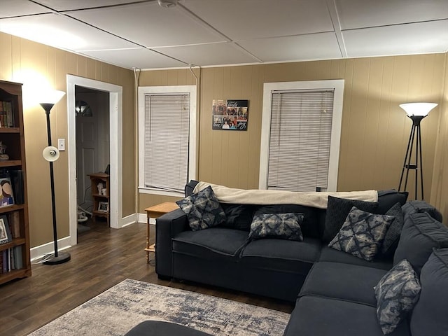 living room with dark wood-type flooring