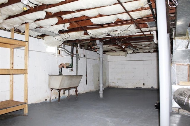 unfinished below grade area with a sink