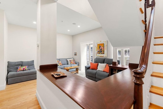 office with light wood-style floors, recessed lighting, and baseboards