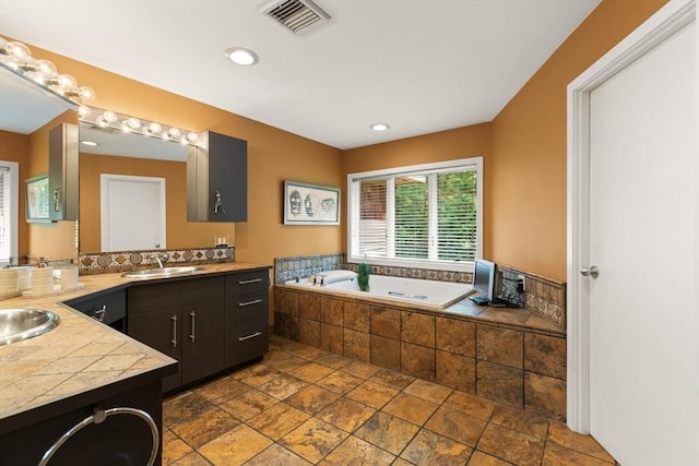 28 Elm St, Berkley, MA 02779 - full bath with a bath, vanity, stone tile flooring, and recessed lighting