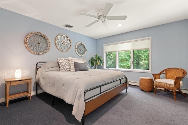 28 Elm St, Berkley, MA 02779 - carpeted bedroom with ceiling fan and a baseboard radiator