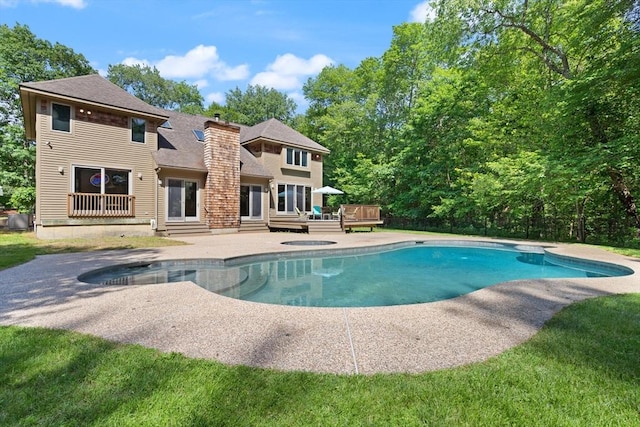 28 Elm St, Berkley, MA 02779 - outdoor pool featuring a wooden deck, a patio area, and entry steps