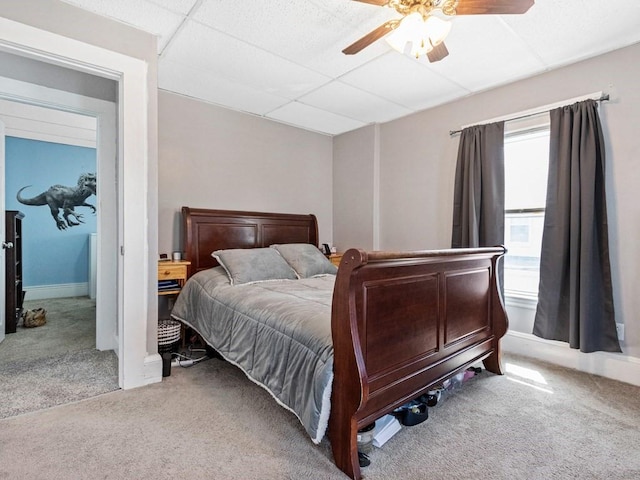 55 Bruce Rd, Waltham, MA 02453 - bedroom featuring carpet flooring, a drop ceiling, a ceiling fan, and baseboards
