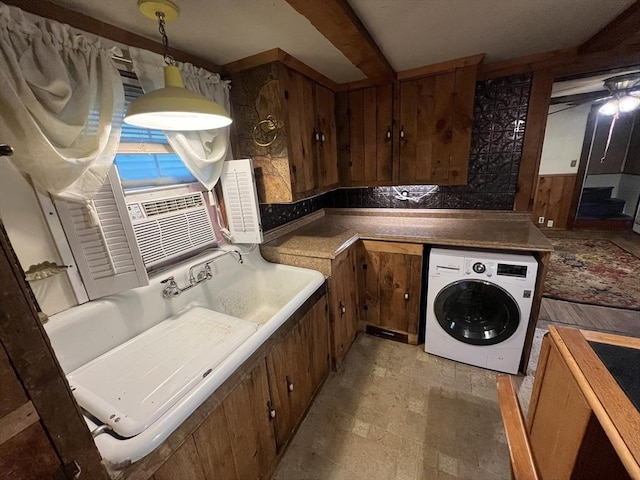 7 Little River St, Haverhill, MA 01832 - laundry area with washer / clothes dryer, light stone finish flooring, and cooling unit