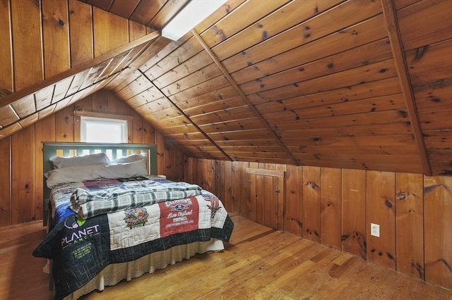 51 Crystal St, Lowell, MA 01852 - bedroom featuring wooden ceiling, vaulted ceiling, wood finished floors, and wooden walls
