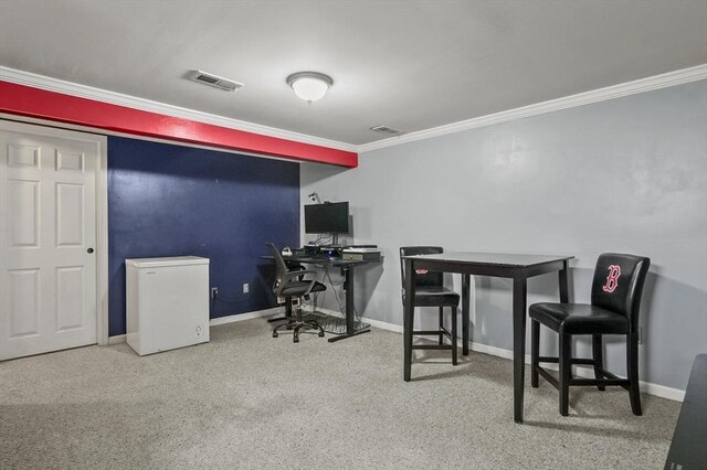 51 Crystal St, Lowell, MA 01852 - carpeted home office featuring ornamental molding and baseboards