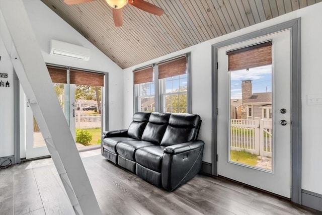 242 Old Wharf Rd Unit B4, Dennis, MA 02639 - sunroom featuring an AC wall unit, healthy amount of natural light, and vaulted ceiling