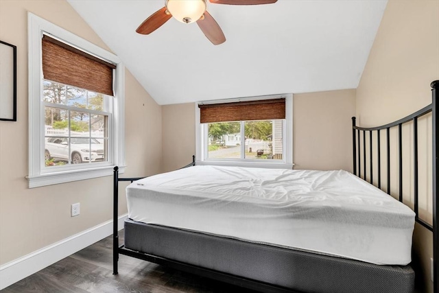 242 Old Wharf Rd Unit B4, Dennis, MA 02639 - bedroom featuring vaulted ceiling, wood finished floors, baseboards, and ceiling fan