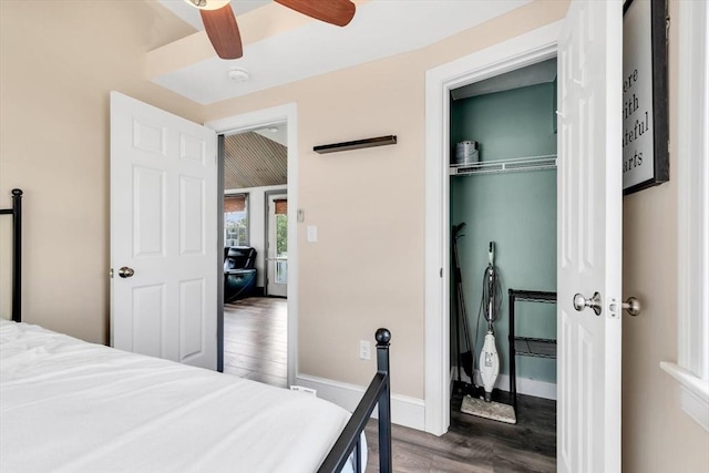 242 Old Wharf Rd Unit B4, Dennis, MA 02639 - bedroom featuring wood finished floors, a closet, baseboards, and a ceiling fan