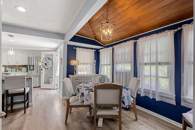 65 Holten St, Danvers, MA 01923 - dining area with lofted ceiling, a chandelier, light wood-type flooring, recessed lighting, and wood ceiling