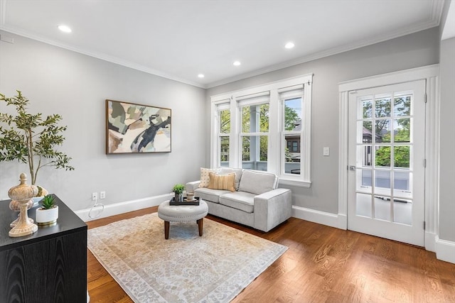 114 Trowbridge St Unit 2, Cambridge, MA 02138 - living area with ornamental molding, wood finished floors, and recessed lighting