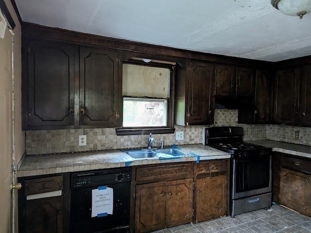 14 Reagan Rd, Townsend, MA 01469 - kitchen featuring dishwasher, gas stove, backsplash, tile counters, and dark brown cabinets