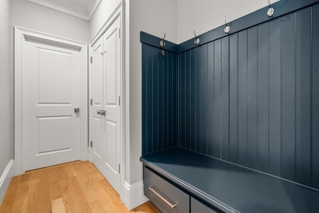2 Rockwood Ter Unit 2, Newton, MA 02466 - mudroom featuring light wood-style floors, baseboards, and crown molding