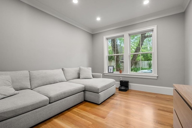2 Rockwood Ter Unit 2, Newton, MA 02466 - living area featuring ornamental molding, recessed lighting, light wood-style flooring, and baseboards