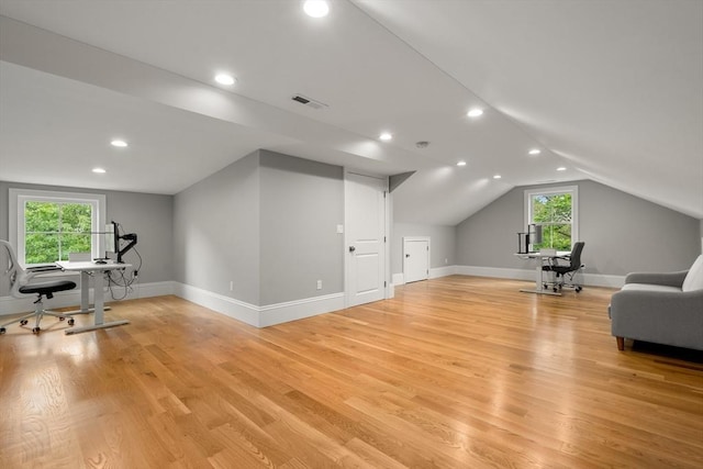 2 Rockwood Ter Unit 2, Newton, MA 02466 - home office featuring light wood-type flooring, lofted ceiling, recessed lighting, and baseboards