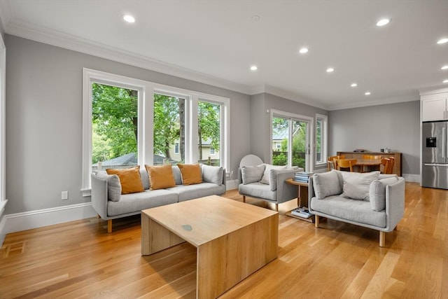 2 Rockwood Ter Unit 2, Newton, MA 02466 - living area featuring recessed lighting, ornamental molding, light wood-style floors, and baseboards