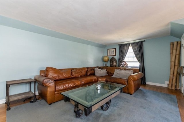 living room featuring hardwood / wood-style floors and lofted ceiling