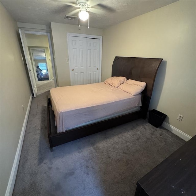 1928 N Main St Unit 4, Fall River, MA 02720 - bedroom featuring carpet flooring, a textured ceiling, a ceiling fan, and a closet