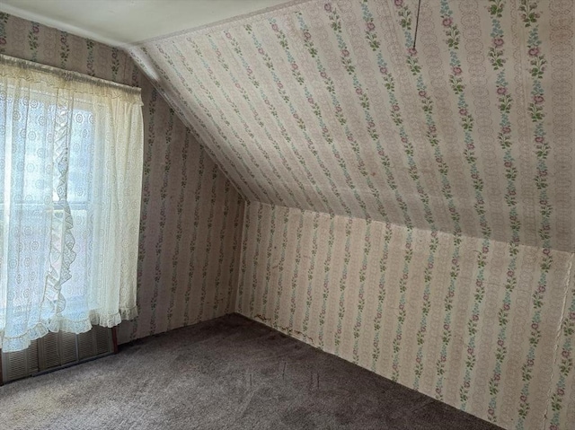 bonus room featuring lofted ceiling and carpet flooring