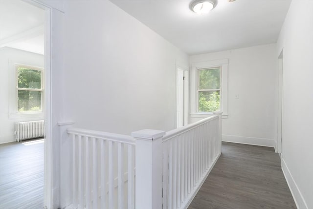 1194 Thorndike St, Palmer, MA 01069 - corridor with radiator, an upstairs landing, and dark wood-style flooring