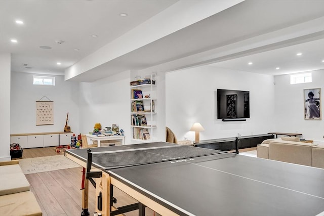 recreation room featuring recessed lighting and wood finished floors