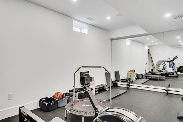 workout area with recessed lighting and visible vents