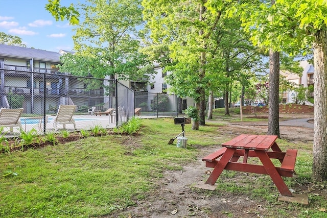 view of home's community featuring a yard and a pool