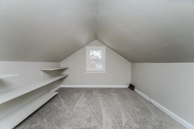 additional living space with vaulted ceiling and carpet