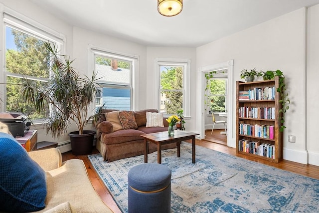 95 Child St Unit 2, Boston, MA 02130 - living room featuring baseboard heating, wood finished floors, and baseboards