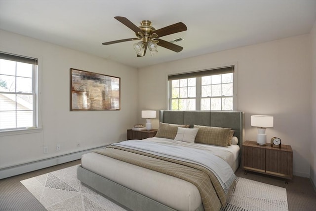 bedroom featuring visible vents, carpet flooring, and multiple windows