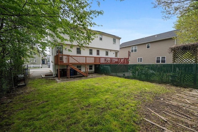 back of property featuring stairway and a deck