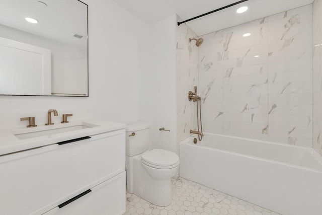 50 Leo M Birmingham Pkwy Unit 509, Boston, MA 02135 - bathroom featuring toilet, vanity, shower / tub combination, and recessed lighting