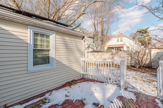 view of snow covered exterior