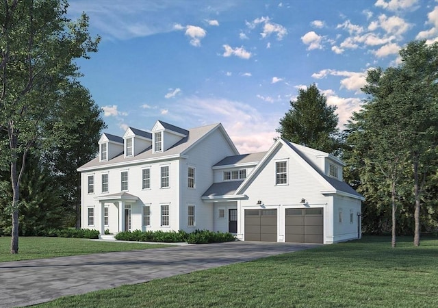 view of front facade featuring a front yard and a garage